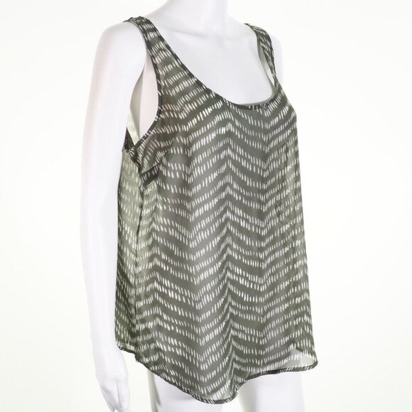 Old Navy Womens Large Tunic Tank Green & White Sleeveless Sheer - Picture 3 of 9